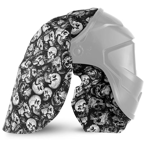 2 Pack Welding Helmet Cover And Bib Set With Flame Retardant Fabric, Press Fit Neck Seal, black skull design pattern
