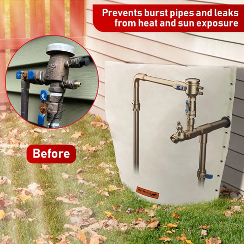 Cold Snap Backflow Preventer Insulation Cover For Outdoor Sprinkler System 3-Way Custom 24W X 24H Keeps Your Pipes Safe In Winter UV Shield Freeze Protection Beige