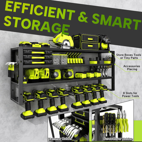 Beefy 32 Inch Heavy Duty Power Tool Organizer Wall Mount with Four Layers and Eight Drill Holders Metal Cordless Tool Storage