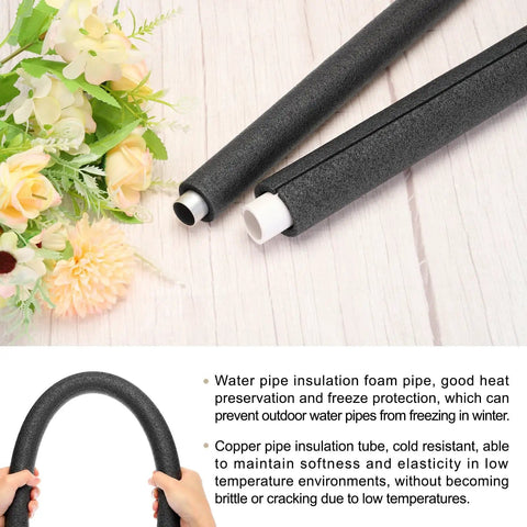 2 Pack Pipe Insulation Foam Tubes 0.6 Inch ID By 1 Inch OD 3 Feet Long Black for Copper Water Lines freezing protection