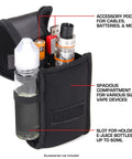 Vape Pen Travel Case Belt Bag With Belt Loop And Carabiner Clip, Elastic Neoprene Carry Case featuring compartments for mods and 60mL e-juice.