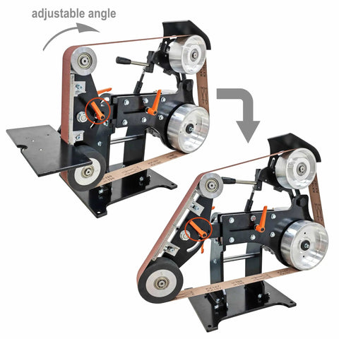 Heavy Duty Belt Sander With Variable Speed And Flip Orientations includes adjustable angle for versatile woodworking projects.
