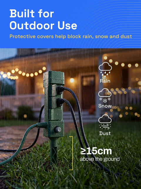 Top Notch Six Outlet Outdoor Smart Power Stake Timer Offering Slick Wifi Setup And No Fuss Voice Control Synced With Alexa And Google Home For Plug And Play Yard Automation And Garden Light Scheduling in rain