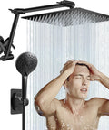 Rain Shower Head 12 Inch High Pressure Round Rainfall Shower Head Combo Pro Grade With 11 Inch Adjustable Extension Arm And 60 Inch Stainless Steel Hose Plus 5 Settings Handheld Shower Head Anti Leak Chrome Finish in use.
