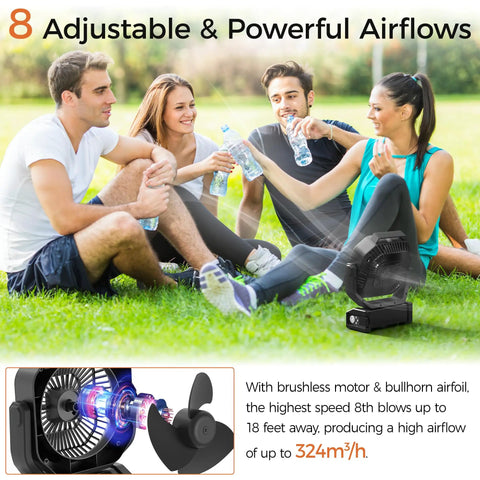 People enjoying outdoors with Beast Camping Fan With Light 20000mAh Battery, Up To 112 Hours On Low, 8 Speeds With Digital Display