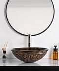 Tempered Glass Bathroom Vessel Sink Copper Round Vanity Bowl Lavatory Arts And Crafts Style Retro Vibe Scratch Resistant Easy to Clean High Gloss Surface Above Counter Basin For Modern Homes