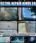 Windshield Repair Kit For Chips And Cracks With Nano Glass Repair Fluid DIY At Home Fix For Laminated Auto Glass shown with examples of repairable cracks.