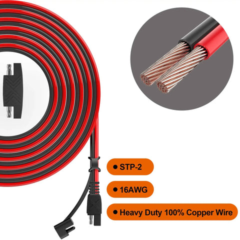 Beefed Up 50 Foot SAE Extension Cable 16 AWG SPT-2 Red Positive Black Negative SAE To SAE Quick Disconnect Copper Wire