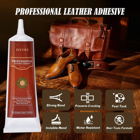 Industrial Strength Leather Glue Adhesive Two 4.23 Oz Bottles Clear Flexible Bond For Shoes Bags Purses Furniture Car Seats Jackets