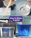 Crystal Growing Science Kit For Kids And Teens, showing steps to grow crystals with solutions and tools, STEM educational toy.