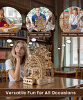 Lit Up 3D Ferris Wheel Wooden Puzzle For Adults With Built In Music Box And LED Illumination 222 Piece Model Building Kit With Storage Drawer on table