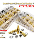 Pro Grade Solid Brass And Copper Hex Standoff And Spacer Kit For PCB Mounts M2.5 M3 M4 510/680/1700pc Assortment With Pillars Nuts Screws For Reliable Electronics Assembly, boxes open