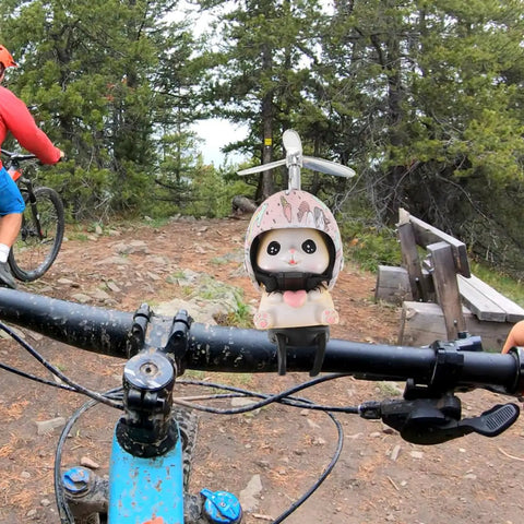 Totally Cool Cat Bike Helmet Decor for Bikes and Cars Made of Lightweight Resin With Propeller Helmet on a mountain bike handlebar