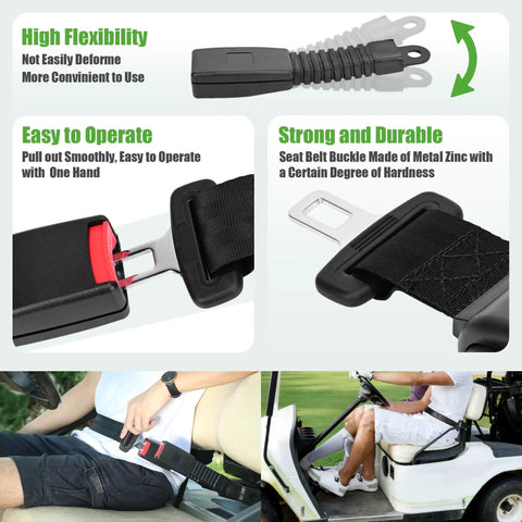 4 Pack Universal Retractable Golf Cart Seat Belts Kit Fits Yamaha Club Car EZGO Go Kart ATV UTV Front Or Rear Seats Bracket Not Included Safety System For Peace Of Mind showing installation and features