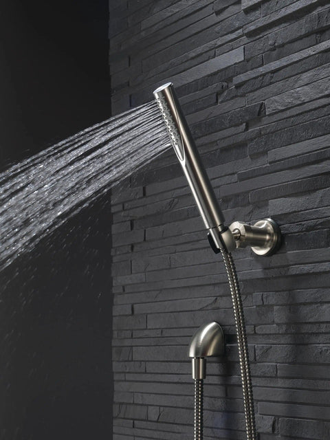 Trinsic Single Spray Wall Mount Hand Shower With Hose And Slide Bar, Chrome; wall-mounted showing water spray