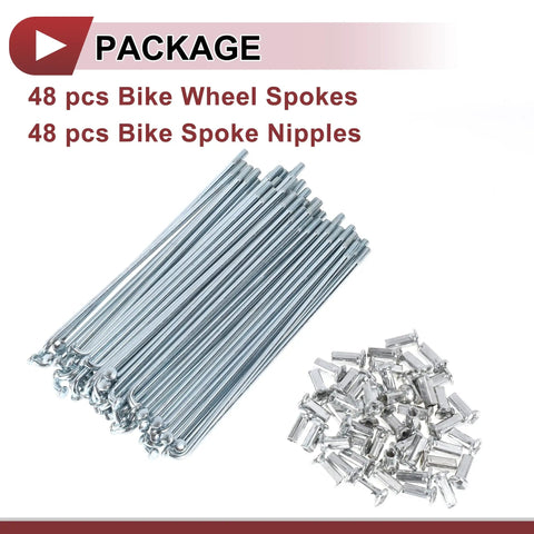 48 Piece Set Of 10G Bicycle Spokes 125mm Silver Tone Galvanized Carbon Steel Wheel Spokes For Bike Rims Durable Replacements