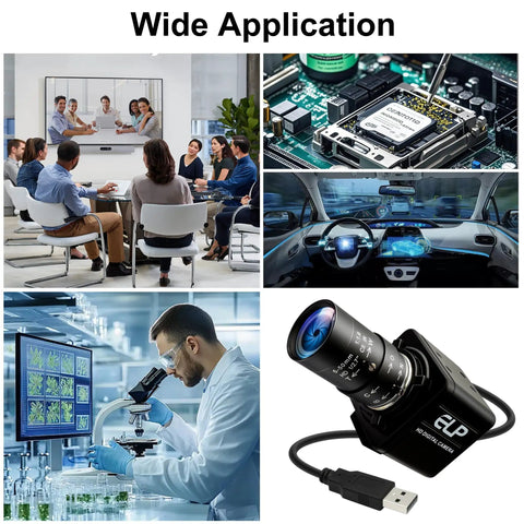 Global Shutter 90fps USB Camera with 10x 5-50mm varifocal lens for golf swing analysis, 3D printing monitoring, industrial vision