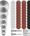 Versatile HSS Circular Saw Blade Set for Rotary Tools with Six Diameters and Accessories Displayed