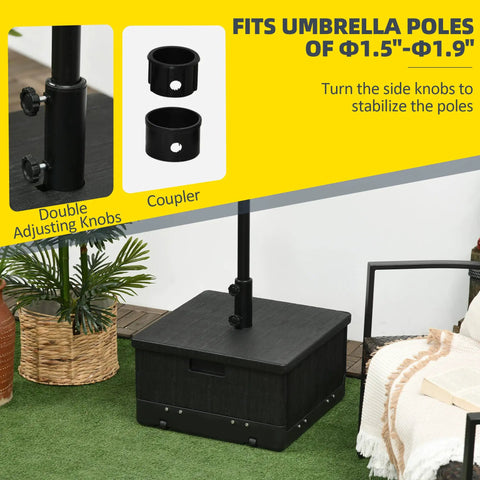 2 In 1 Outdoor Umbrella Base Planter Box With Drain Hole Heavy Duty Fillable Stand Table On Wheels for Deck Poolside
