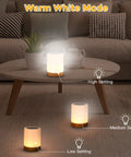 Go-To Night Light Touch Lamp With Built In Battery RGB LED Desk And Bedside Lamp on table, warm white mode settings shown