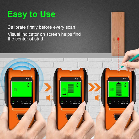 Pro Grade 5 In 1 Wall Scanner Stud Finder With Glowing Hd Display And Crisp Audio Tone For Zero Headache Metal Stud Pipe Ac Wire Spotting Behind Drywall In Bright Tropical Orange