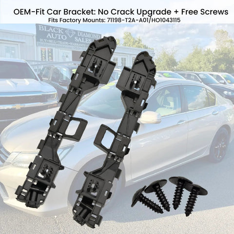 Black plastic front bumper brackets for Honda Accord Sedan 2013–2017, left and right with mounting screws