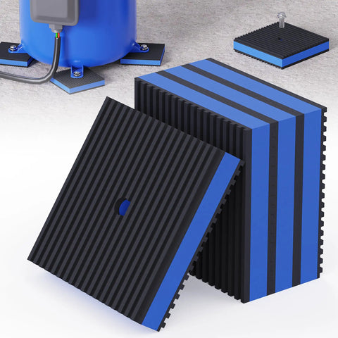 Heavy Duty Vibration Isolator Pads 4 By 4 By Seven Eighths Inch With 3 Eighth Inch Pre Drill Hole Rubber Noise Dampening Pads