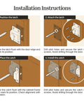 Installation instructions for Old-School Vintage Brass Cabinet Door Latch Set with Spring-Loaded Cupboard Latch and Oval Turn, 1 7/8 Inch.