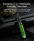 EDC Folding Pocket Knife With Rechargeable Flashlight 2 In 1 Button Lock D2 Steel Blade 400 Lumen White And RGB Light