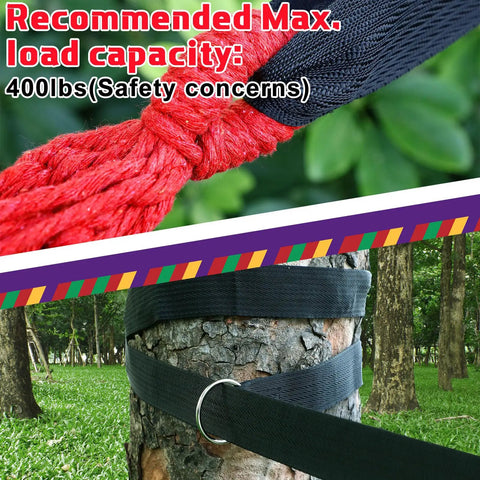 Close-up of red rope and sturdy strap securing Two Piece Cotton Canvas Hammock Set For Outdoors Easy Setup With Carry Bag.