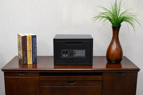 Digital Depository Safe For Cash And Mail Front Load Drop Box With Multi User PIN Lock Steel Construction on desk