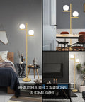 2 Globe Modern Floor Lamp With Foot Pedal Frosted Glass Shades Brass Gold Finish Tall Standing Pole Light For Living Room Bedroom And Office Contemporary LED Antique Brass Accent displayed in stylish interiors