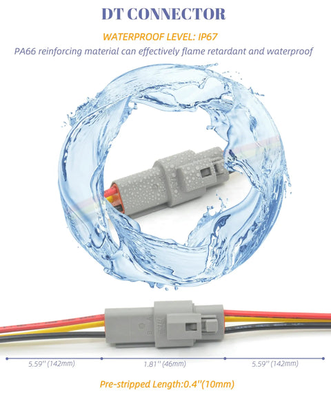 Deutsch DT 3 Pin Connector Kit Waterproof 16 AWG Automotive Wire Connectors with PA66 nylon, water splash detail