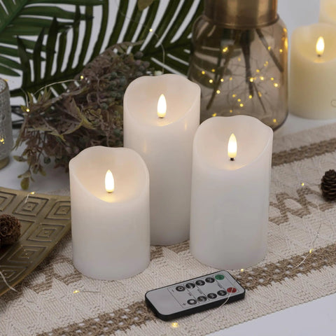 Flameless Candles With Remote Set Of 3 Battery Operated Wax LED Flickering Pillar Candles White With Timer For Home Decor And Christmas Party Vibe For Any Occasion