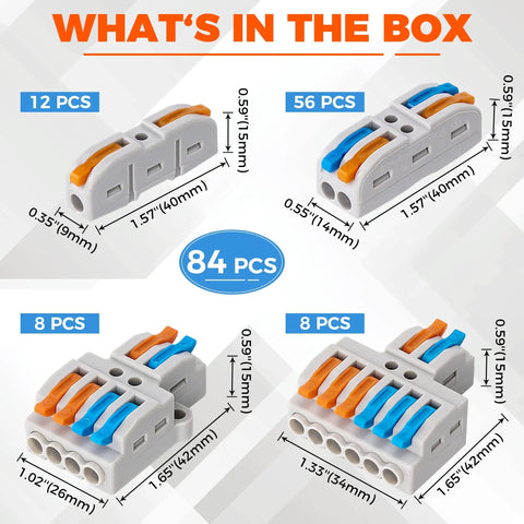 84 Piece Lever Wire Connector Kit For Quick Connects Reusable Compact Splicing For 28 12 AWG Wiring With Easy Toggle Levers layout