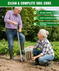 Man using 40 Inch Stainless Steel Soil Sampler Probe with T Handle for Lawn Garden Farm Soil Testing, woman holding soil samples