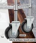 Heavy Duty 4 Inch Polyurethane Swivel Caster Wheels Set Of 4 Threaded Stem Black Industrial Cart Castors on wooden and cement floors.