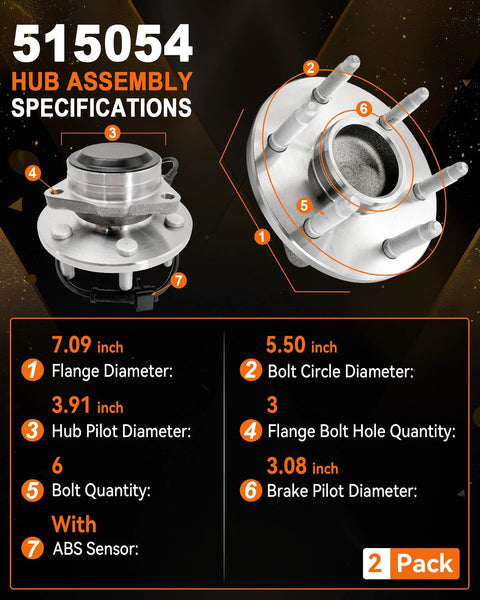 Specifications for 2Pcs 515054 Front Wheel Bearing Hub Assembly 2WD Only 6 Lug With ABS For Chevy Silverado 1500