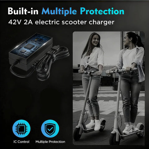 Smart Universal 2 Plugs 42V 2A Charger For 36V Lithium Batteries With 8mm 3 Prong And 5.5mm DC Connectors 84W Fast Charge For Most Electric Scooters Easy Plug And Play Not For Lead Acid