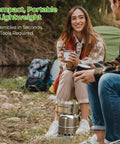 Stainless Steel Wood Burning Camping Stove Portable For Backpacking And Outdoor Cooking With Grill Grid And Carry Bag Ultra Lightweight Quick Setup Ideal For Camping Hiking Emergency Picnics BBQ, used by campers.