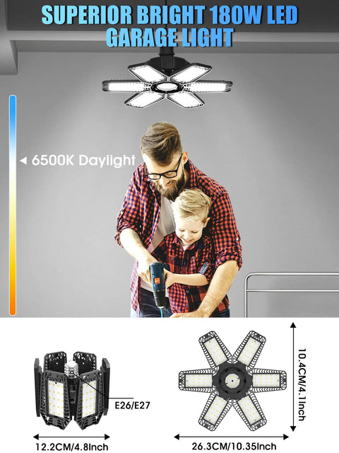 8 Pack LED Garage Light 180W 18000LM 6500K Beast Mode Bright Daylight Shop Ceiling Lights With 6 Adjustable Panels