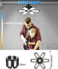 Hella Bright 180W LED Garage Light With 6 Adjustable Panels, 18000 Lumens, 6500K Daylight Deformable Lighting installed in garage