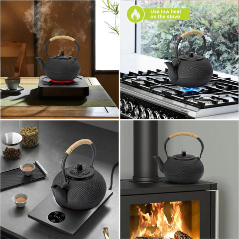 Japanese Tetsubin Cast Iron Teapot With Stainless Steel Infuser Stovetop Safe Enamel Interior 22 Ounce 650 Milliliter Kettle