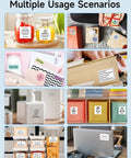Labeled items showcasing the 3 Inch Label Maker Portable Printer For Home Office, 2026 Upgrade With 2200mAh Battery, Bluetooth Barcode Printer.