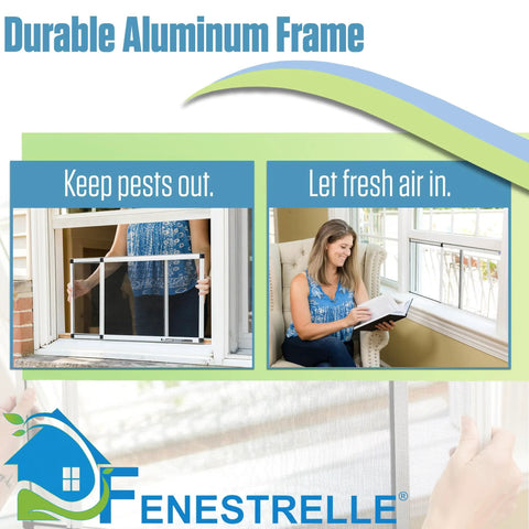Expandable Window Screen Pack of 2 for Double Hung Windows with Flame Resistant Fiberglass Mesh shown preventing bugs and allowing airflow.