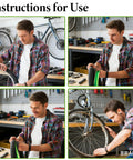 Man applying TPU Bike Tire Liner Kit Puncture Proof Tube Protector for 12 to 29 inch wheels in a workshop setting.