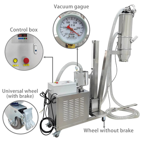 Industrial Grade Pneumatic Vacuum Conveyor And Feeder Loader Stainless Steel with control box and vacuum gauge.