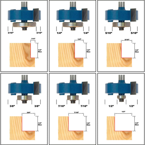 Rabbeting Router Bit With 1/4 Inch Shank, 1/2 Inch Cutting Height, Pro Grade Carbide Tipped, Depths From 3/16 To 1/2 Inch for routers