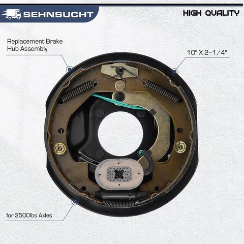 Electric Brake Kit For Trailer Axles Pair With 5 On 5 Bolt Circle Drums, 10 Inch By Two And One Quarter Inch Manual Adjusting