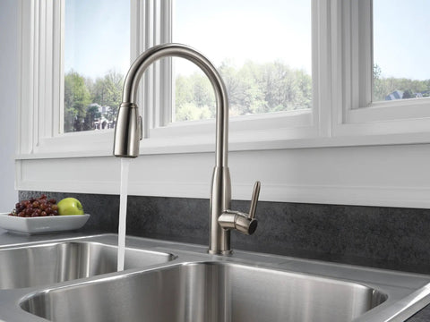 Apex Kitchen Integrated Pull Down Faucet With Single Handle Half Inch IPS Connection Water Efficient 1 GPM Flow ADA Compliant